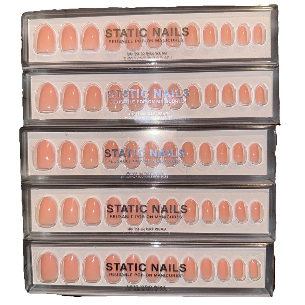 Static Nails Reusable Pop-On Manicures Jet Setter Round Light Pink Lot 5 Packs